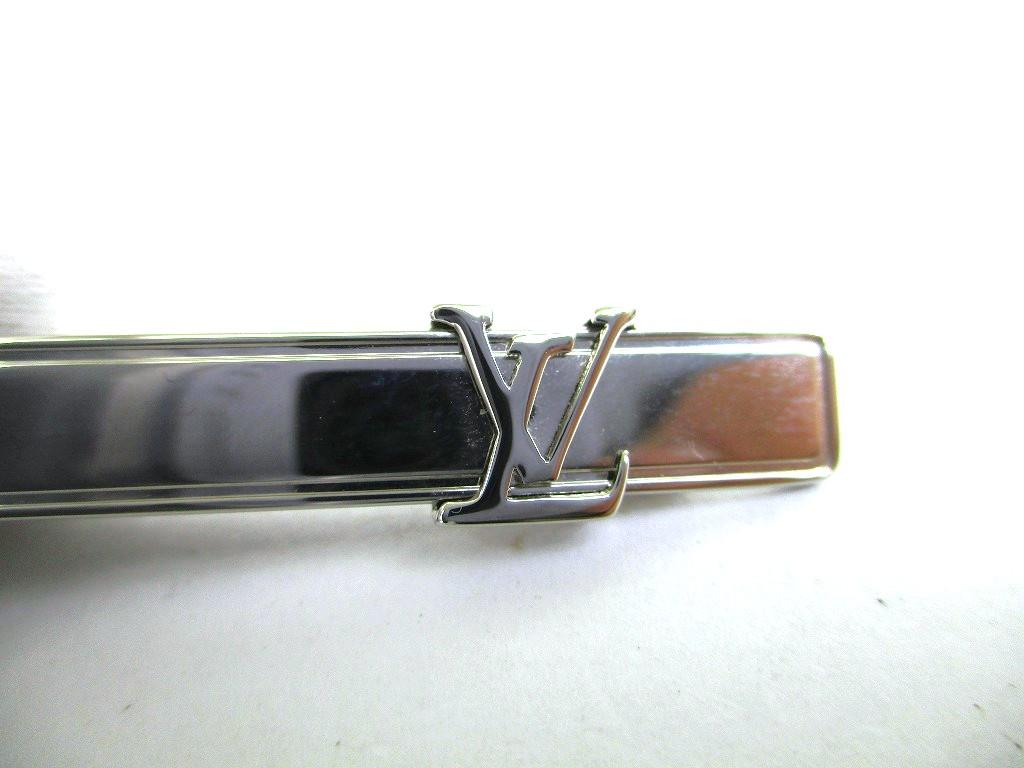 Authentischer LOUIS VUITTON Silberstahl LV Motiv Krawattennadel Krawattenklammer #a955 Überholt
