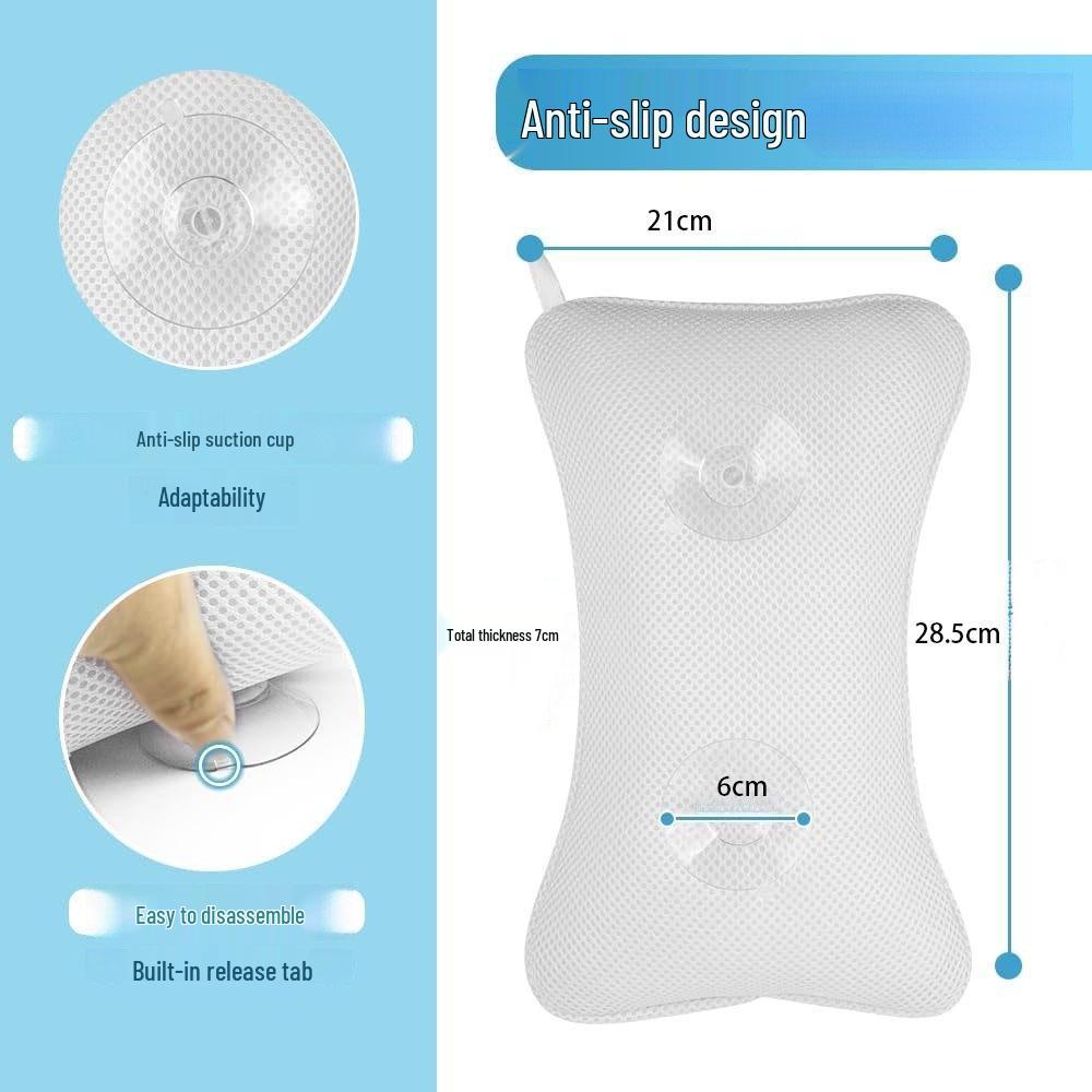 3D Prodyšný Luxusní Koupelnový Polštář s Protiskluzovými Přísavkami, Odolný Opěrka Hlavy pro Podporu Krční Páteře