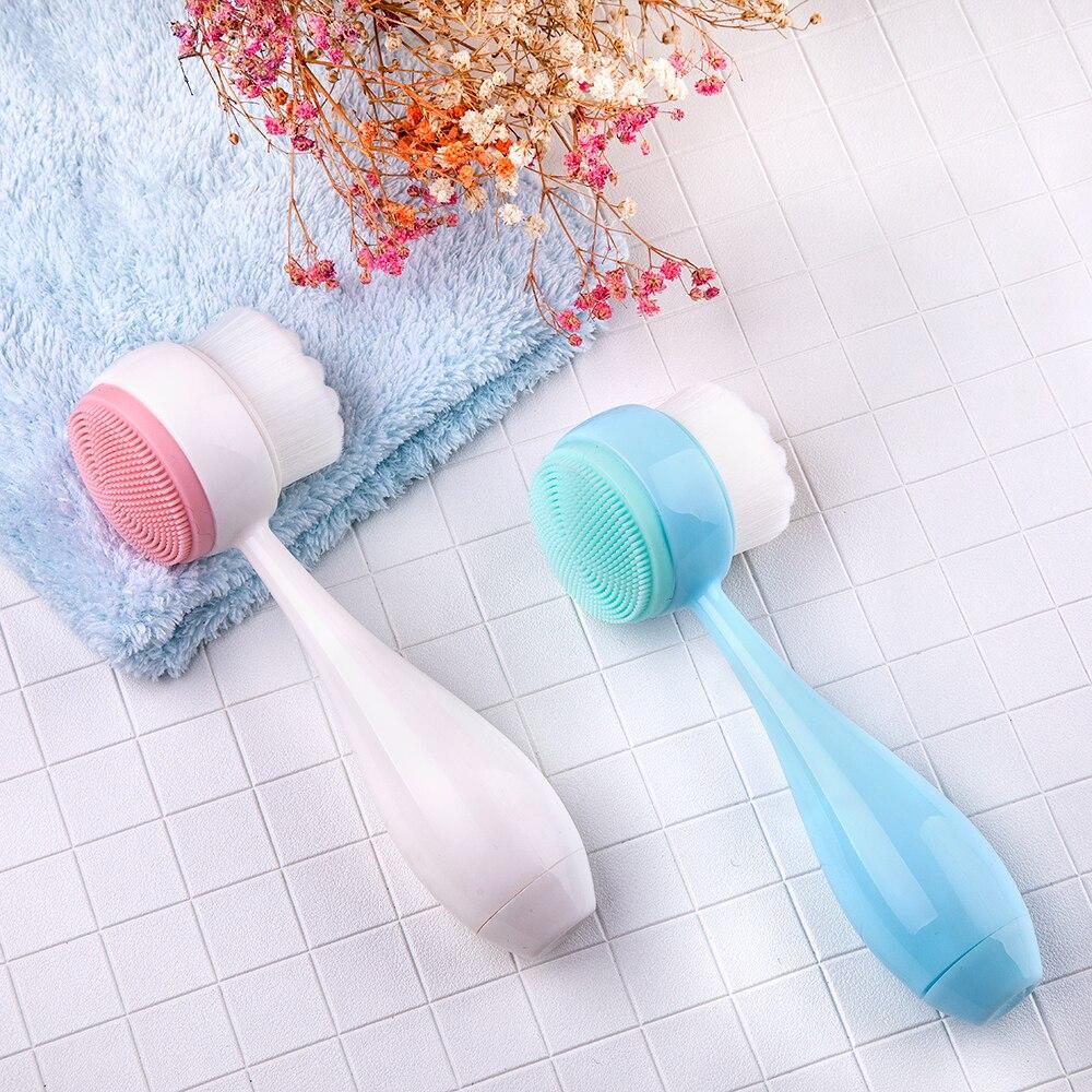 Silicone Facial Cleanser Brush Double Side Portable Face Cleaning Bowling Massage Face Washing Product Skin Care Tool