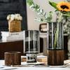 Elegant Glass Vase with Wooden Base for Hydroponic Plants, Modern Tabletop Floral Arrangement Home Decoration