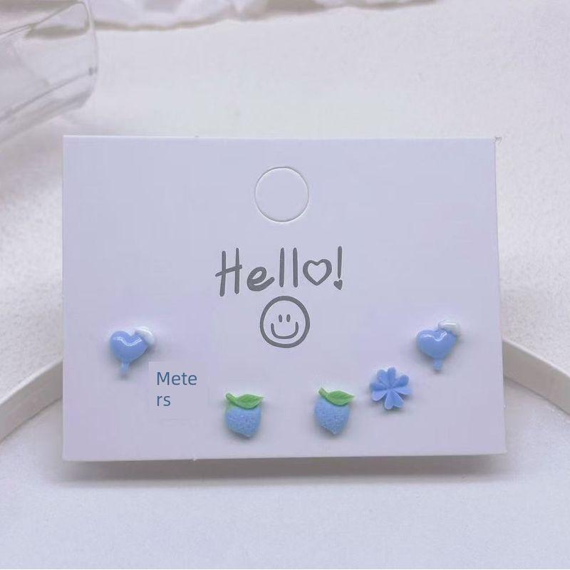 

Young Adult Heart Small High-Looking Glue Stick Earrings Plastic Needle Blue Peach 3 pairs