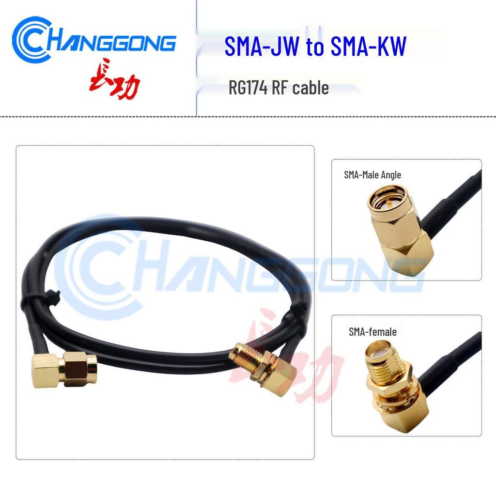 SMA Right Angle RF Cable RG174: Male to Female Connector