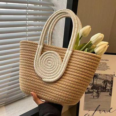 Women'S Woven Handbag Large Capacity Cotton Rope Retro Rattan Bag For Summer Beach Vacation Girls Gift