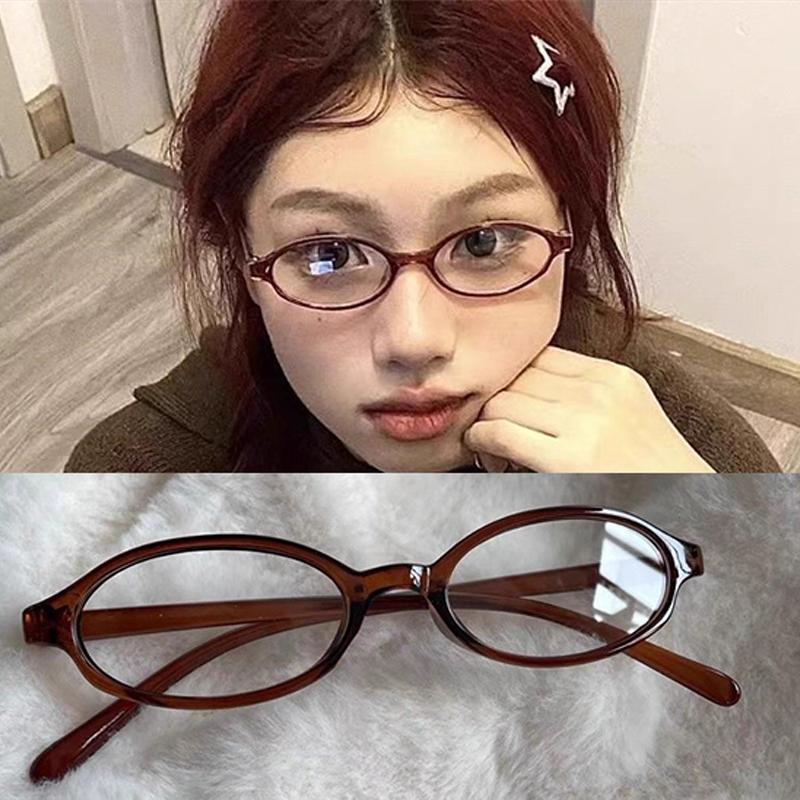 Girls Y2K Red Green Frame Glass Retro Oval Sqaure Glasses Eyewear Decorative Computer Anti-blue Eyeglasses with Seaside Driving