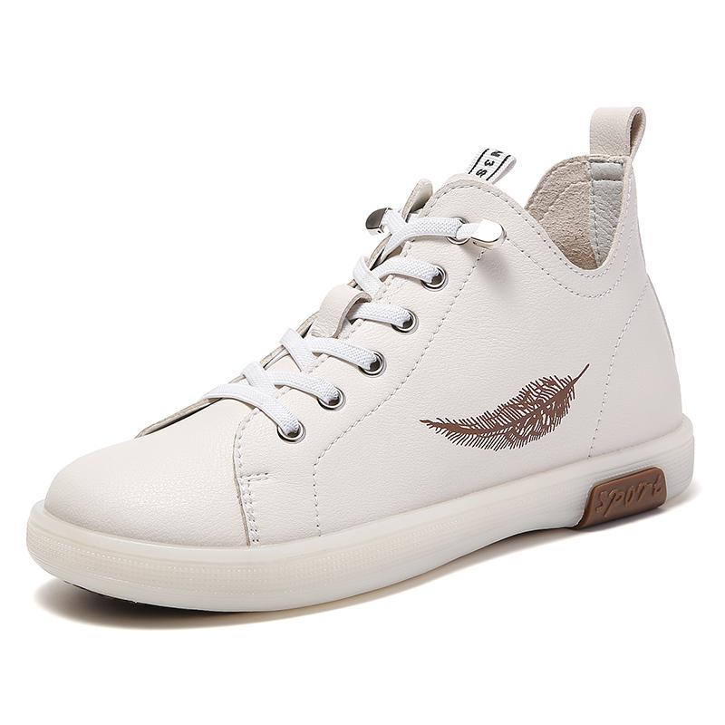 2025 Leather Women's Shoes Casual Shoes Mid-top Soft-soled Boots Non-slip British Style Casual Shoes Women's 35-41 Yards