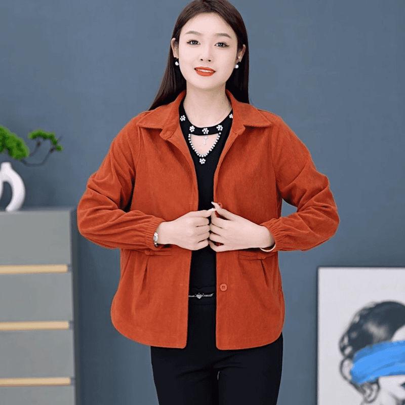 Women's Corduroy Jacket - Spring/Autumn Slimming Loose Fit for Middle-aged & Elderly