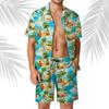 Herren Casual Locker Hemd Set Hawaiianische Küste 3D Digitaldruck Strand Kurzarm