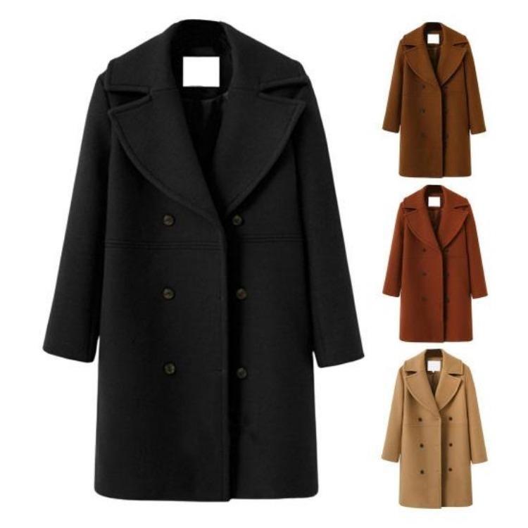 Damen Plus Size Wolljacke Zweireihig Umlegekragen Mantel Einfarbig Locker Thermisch Langärmelig Frühling Herbst Winter Pendeln Verabredung
