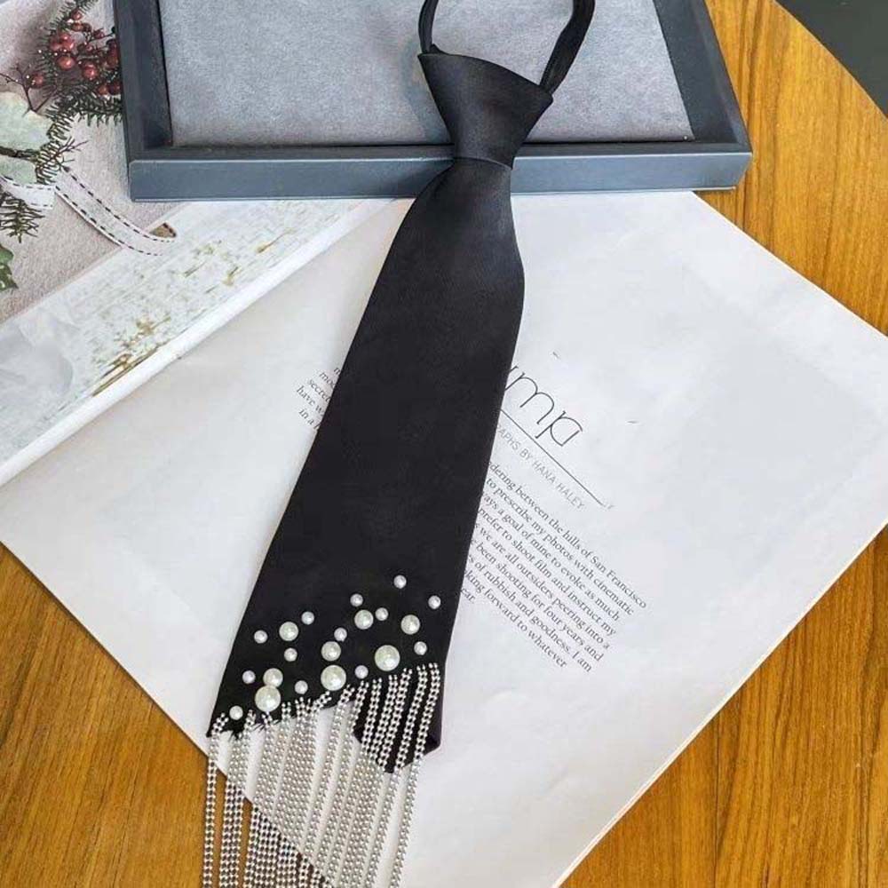 Tassels Pearls Tie Korean Style Decoration Shirt Tie Temperament Hand-beaded Long Necktie  Men