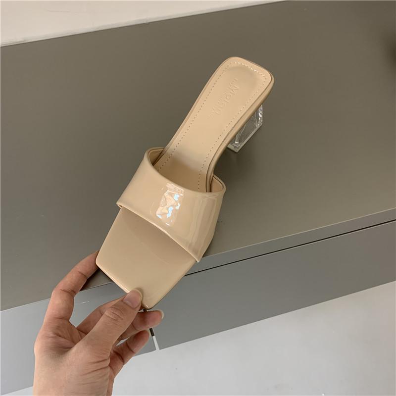 Transparent crystal thick heel cool slippers women's fashion rhinestone sandals