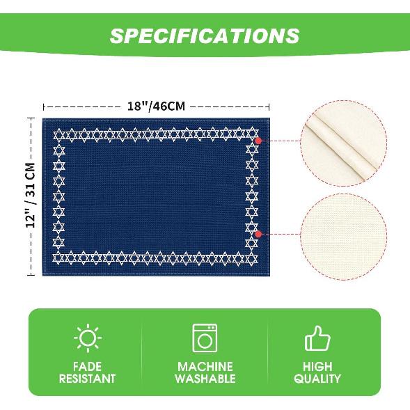 Artoid Mode Passover Hexagram Placemats Set of 4, 12x18 Inch Seasonal Star of David Je Chanukah Table Mats for Party Kitchen Dining Decoration
