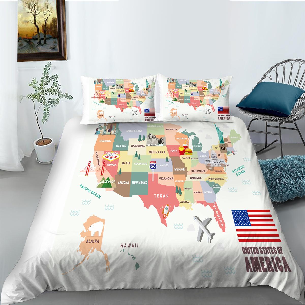 

Комплект постельного белья с 3D-картой мира, пуховый пододеяльник с цифровой печатью высокой четкости, наволочка, 2 или 3 шт., AU180 * 210, полноразмерное украшение для дома Baby 100x135cm