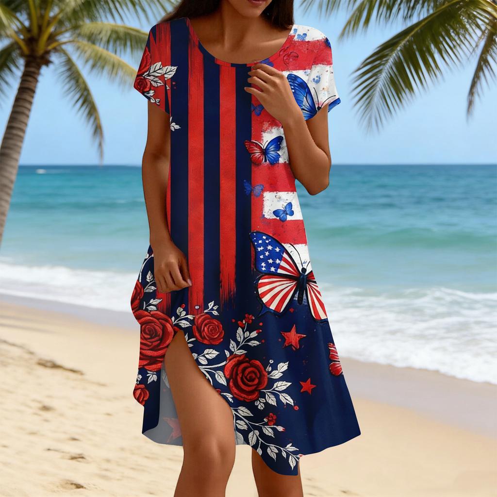 Women's Fashionable Casual Independence Day Print Dress