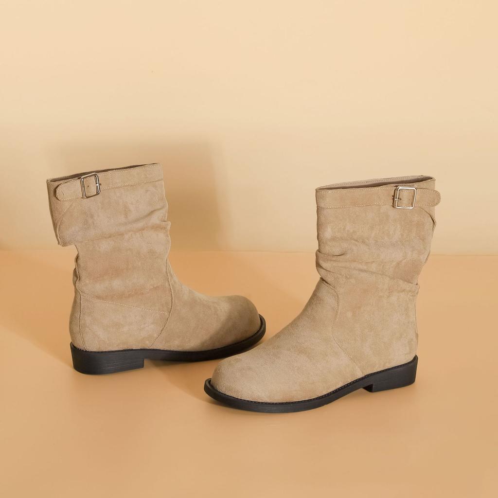 Grape Mom 2025 Winter New Short Martin Boots Korean Edition Fashion Pleated Pile Boots Korean Edition Boots for School Season