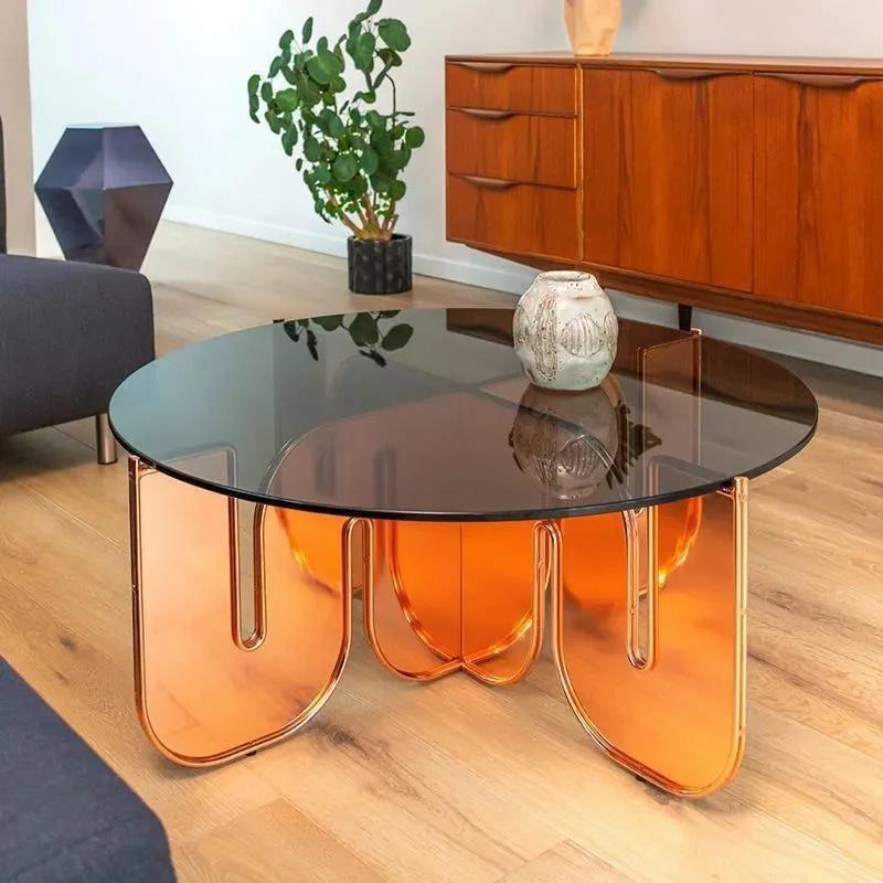 Acrylic coffee table creative personality advanced lighting luxury transparent glass round living room modern coffee table