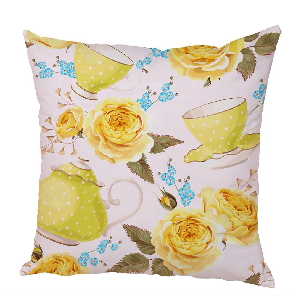 Nordic Style Rose Flower and Birds Pillow Case Cushion Cover for Car Peach Skin Decor Flower Plant Animal Throw Pillowcase