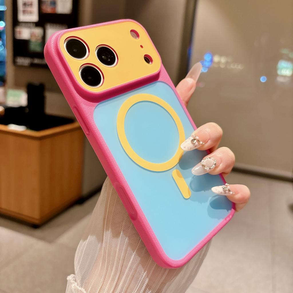 Applicable to Apple 18proMax contrasting color dopamine mobile phone case magnetic suction iPhone17 creative anti-drop 16 protective case