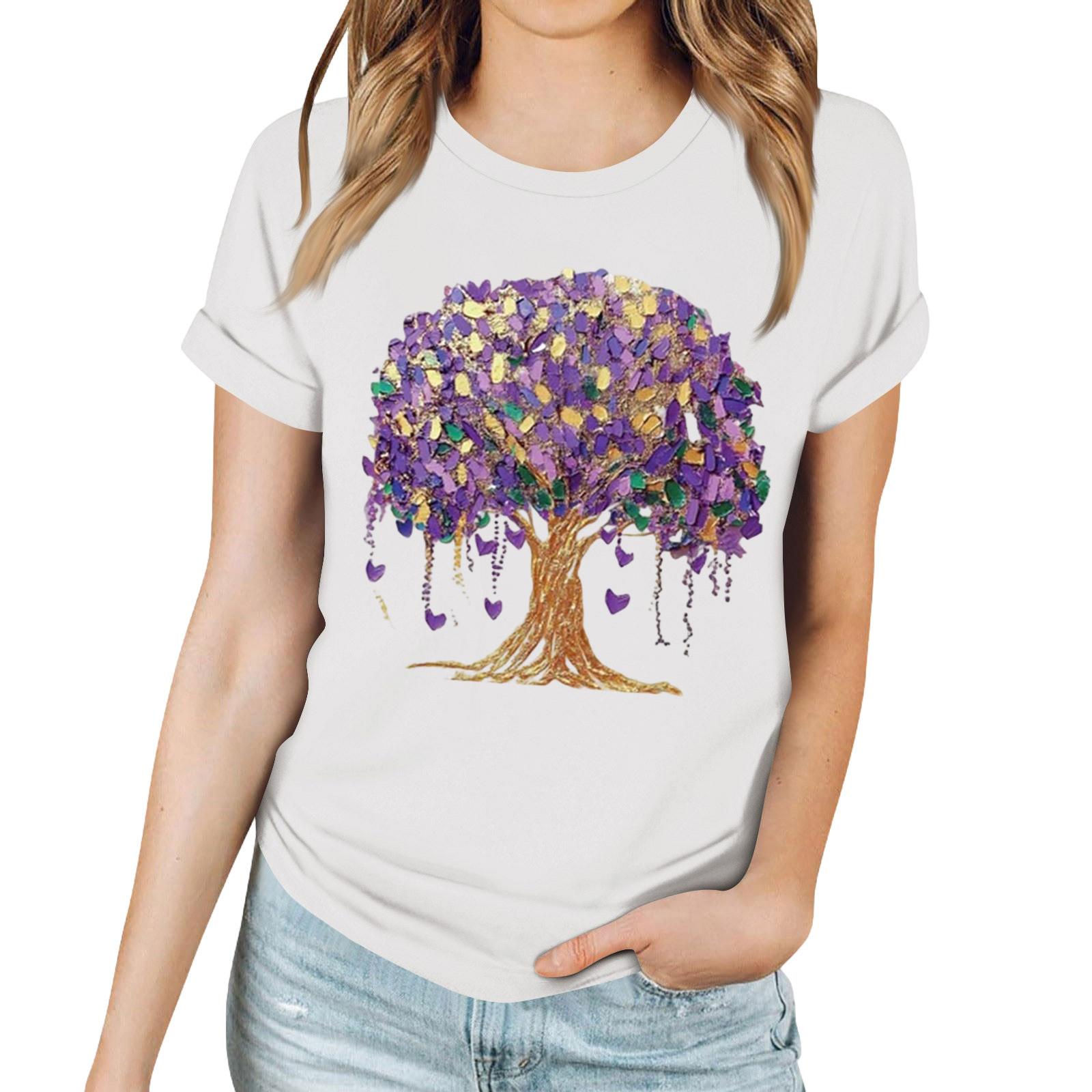 

Women s Casual Carnival Print T-Shirt Round Neck Pullover Short Sleeve Top L білий