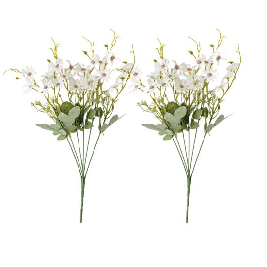 2 Pcs Simulated Flowers Bunch Artificial Daisies with Flexible Stem Weatherproof Fake Flowers for Vase Garden Home Decor Spring Summer Decoration