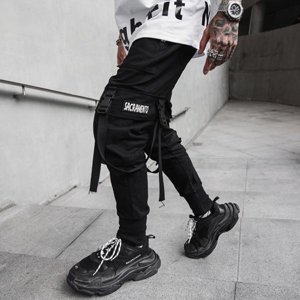 Summer Hip Hop Joggers Harem Pants Multi-pocket Ribbons Man Sweatpants Streetwear Casual Mens Pants