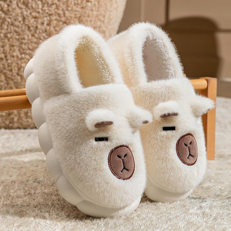 Bag heel cotton slippers home autumn and winter cartoon rabbit ears couple indoor cotton mop velvet warm platform shoes