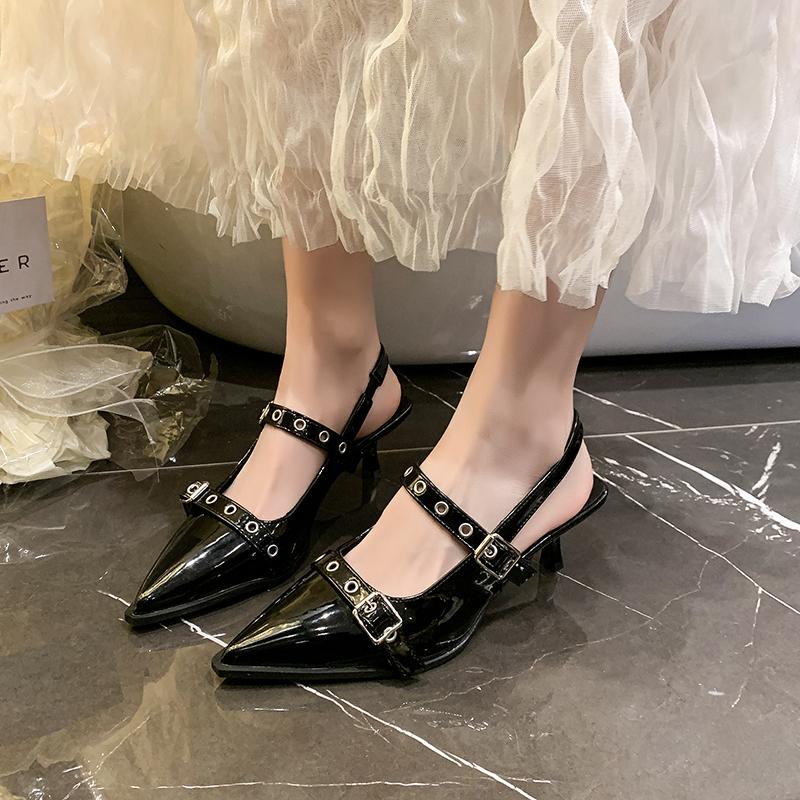 

Дизайнерские Летние Сандалии с Заклепками для Женщин Модные Туфли-Слингбэки с Острым Носком Женские Элегантные Танцевальные Вечерние Сандалии на Высоком Каблуке 35