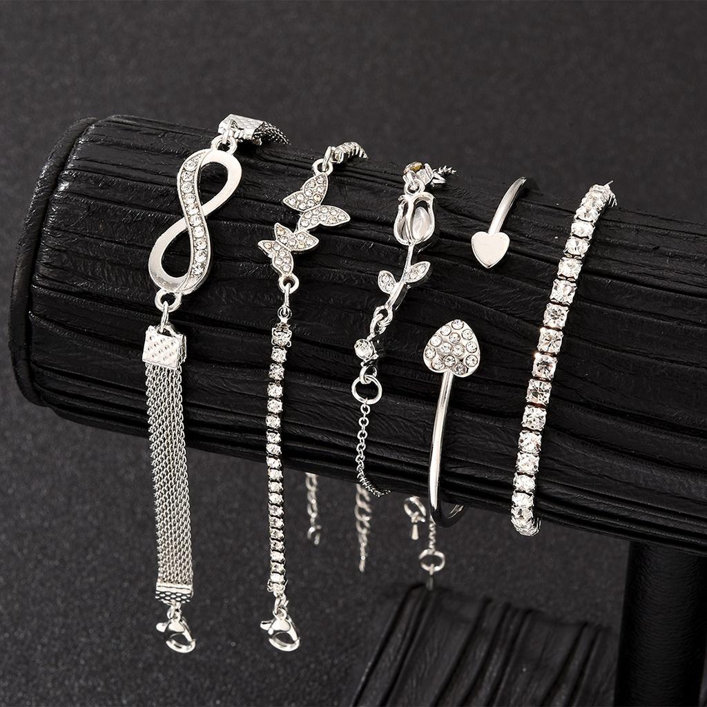 5Pcs Vintage Elegant Heart Butterfly Bracelets For Women Silver Color Rose Infinity Crystal Bracelets Sets Fashion Jewelry Gift