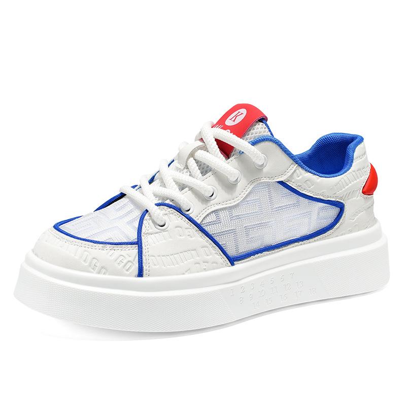 

European station tide brand live broadcast men s shoes summer mesh breathable sports board shoes students casual thick sole height increase white shoe 44