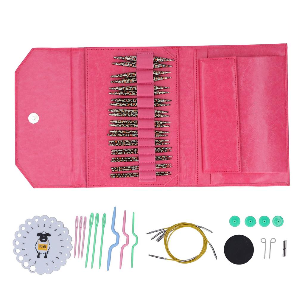 Knitting Needles Set Removable Circular Leopard Print Knitting Needles Sweater Needle Gauge Buttons