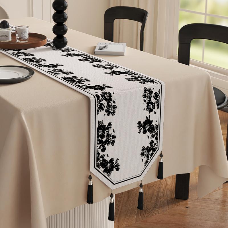 Cotton And Linen Tea Table Mat Tassel Lace Cover Chinese Traditional Table Runner Home Decor TV Cabinet Table Runners