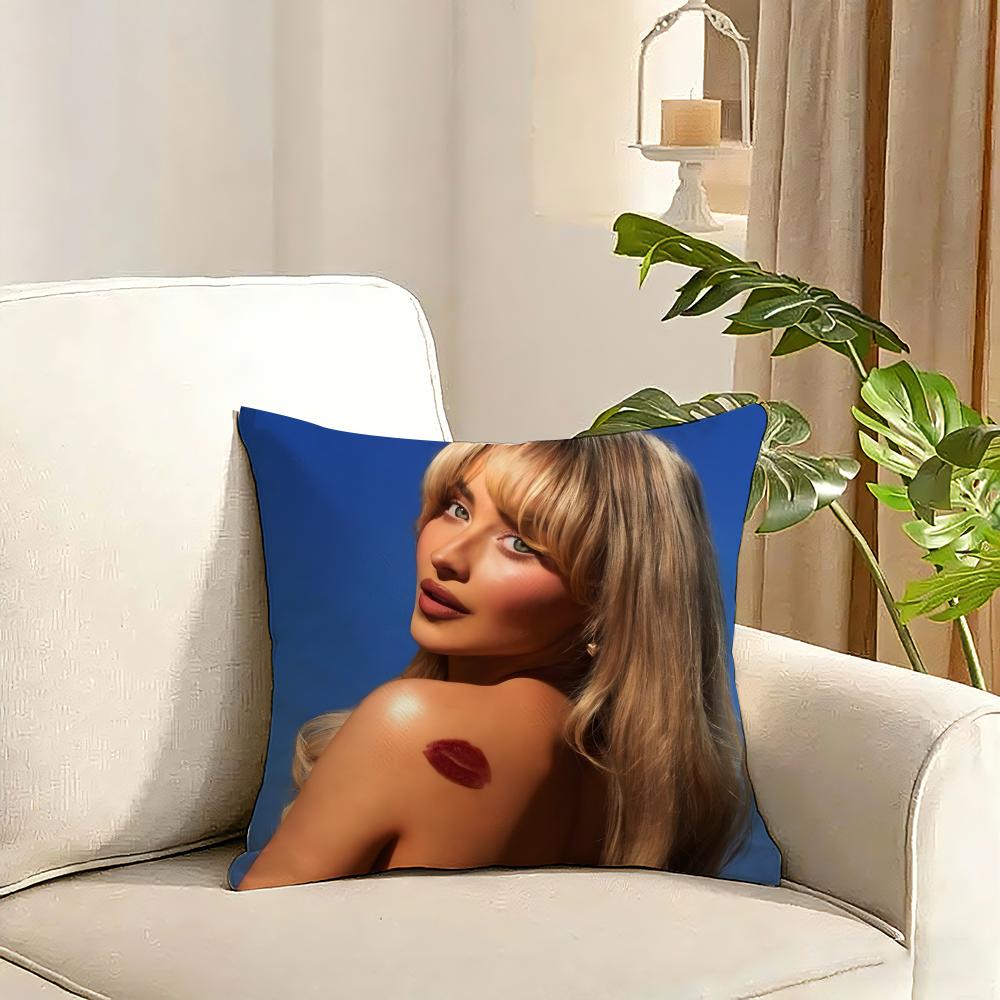Singer Sabrina CarpenterS Cushion Cover Reversible Plush Pillow Cover Soft Fluffy Home Decor for Sofa Bedroom