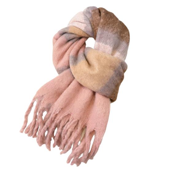 

Women s Mohair Winter Scarf Cashmere Feel Tassel Scarf Colorful Striped Long Scarf Winter Shawls Wraps for Cold Weather