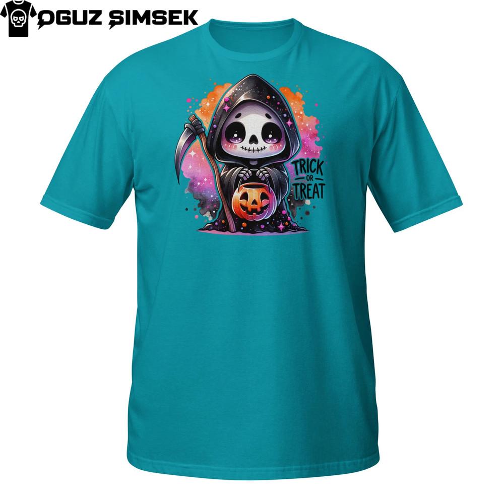 

Trick or Treat Grim Reaper T-Shirt | Cute Halloween Skeleton Design | Spooky Tee 4XL