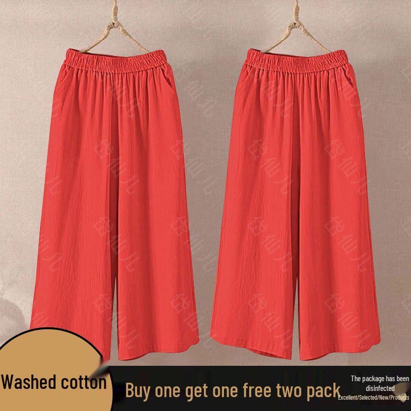 Cotton Wide-Leg High Waist Elastic Cropped Pants for Women - 2026 Summer Collection