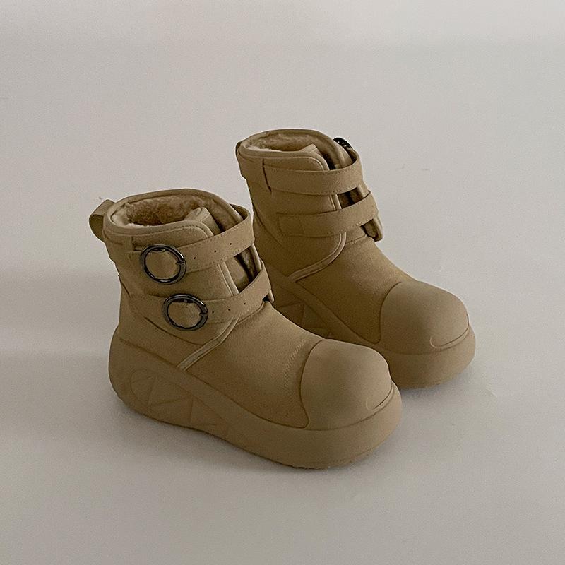 

Ретро универсальные уродливые пряжки с большой головой, чувство дизайна, теплые зимние ботинки, женские 2025, новые зимние модные ботинки на платформе 40 абрикосовый