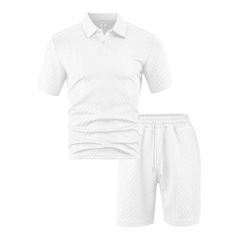 2026 Summer Fashion Sports Style Short Two Piece Set Men's Casual Solid Color Jacquard Short Sleeves Pullover POLO Shirt Shorts 2 Piece Sets