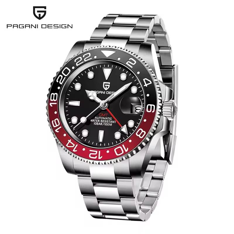 PAGANI DESIGN New Purple Dial GMT Men Mechanical Watch Sapphire Glass Stainless Steel Waterproof Automatic Watches for men
