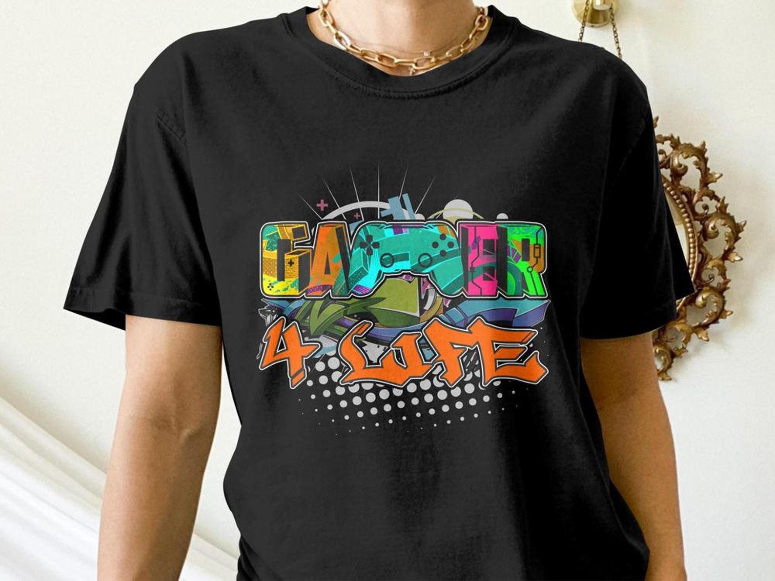 Funny Gamer Shirt, Gamer 4 Life, Funny Gaming Gift, Video Game Graffiti Tees XL