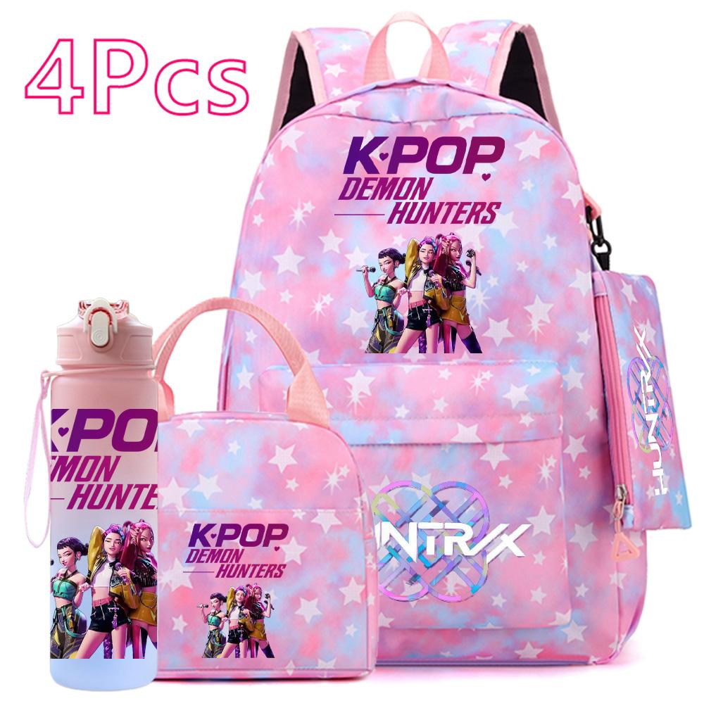 4Pcs/set KPOP Printed Backpack Handbag Pencil Case Withh 750Ml Water Bottler for Teenager Boy Girl Large Capacity Bookbag Schoolbag Drinking Cup