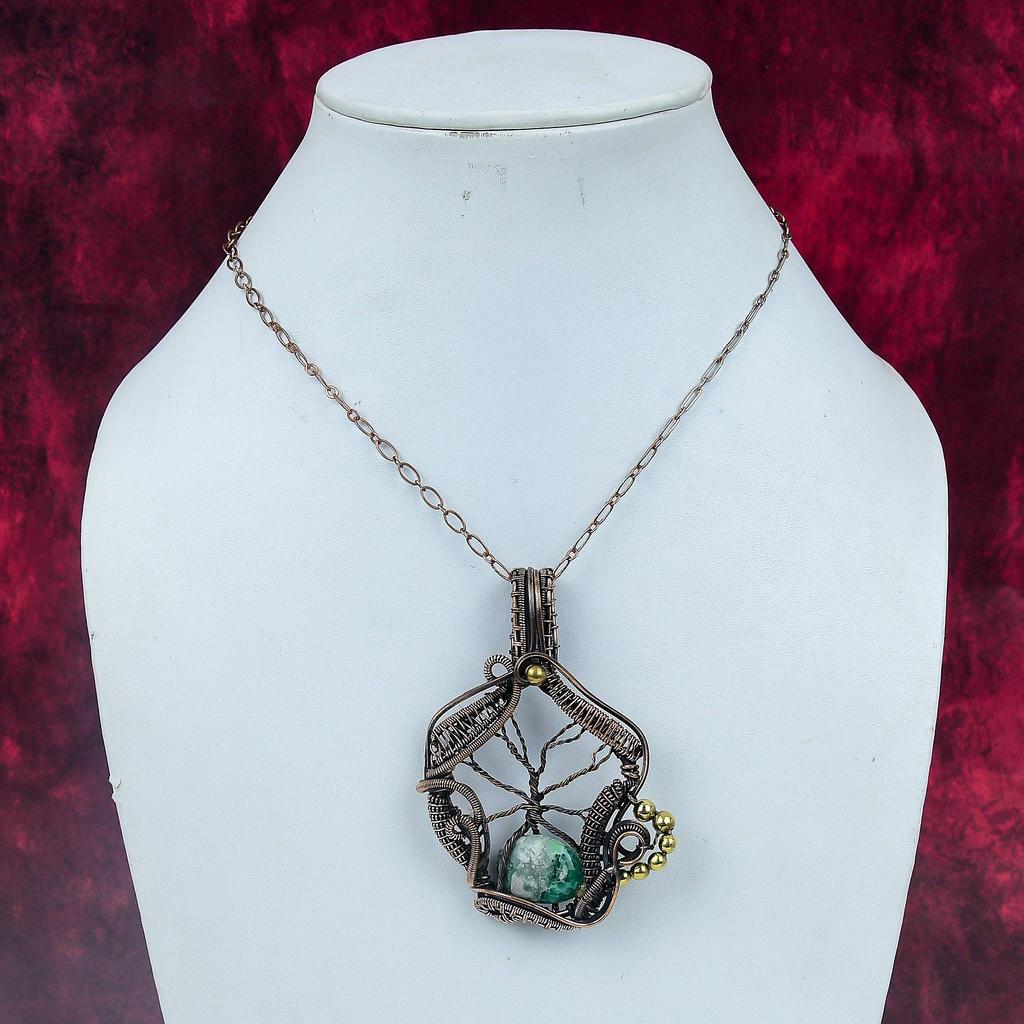 Tree Of Life Variscite Gemstone Pendant Copper Wire Wrapped Handmade Jewelry