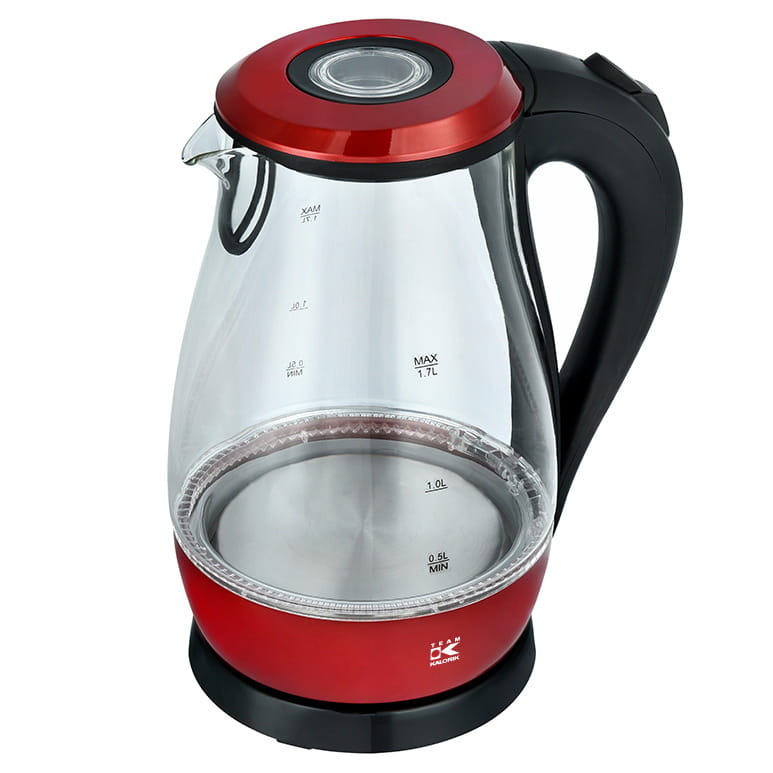 Kalorik czajnik bezprzewodowy czerwony szklany 1,7l 2000w jk 1042 r