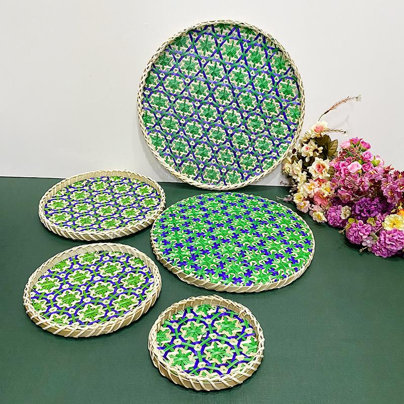 1PC Handwoven Bamboo Fruit Basket Bamboo Household Bamboo Sieve Tray Bamboo Strainer Ethnic Traditional