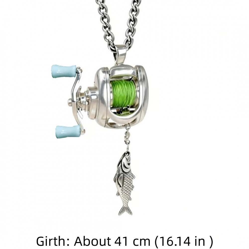 Rotatable Fishing Reel Necklace Luxury Men Neck Pendant Neck Chain Fishing Reel Ring  Fishermen