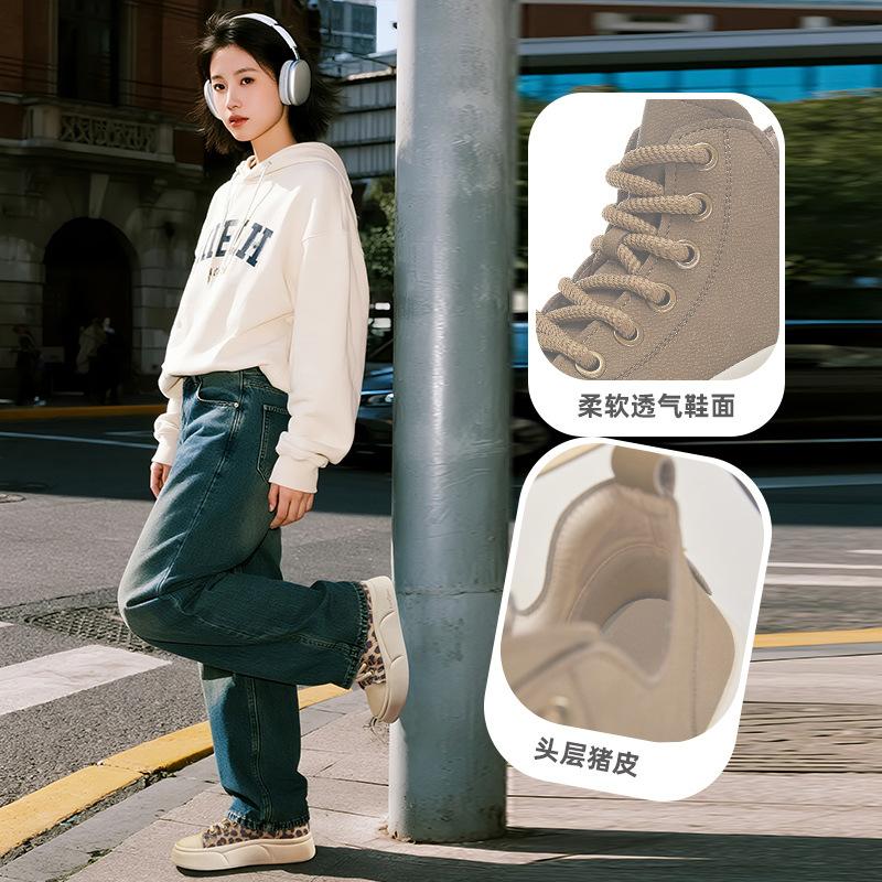 High-top women's shoes 2025 autumn new shoes women's shoes versatile platform-soled single shoes casual sports little white shoes women