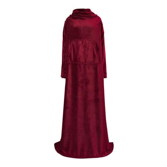Winter Wearable Blanket with Big Pocket Anti-static Thick Coral Fleece Loose Long Sleeves Solid Color Heat Retention Full Protection Home Blanket