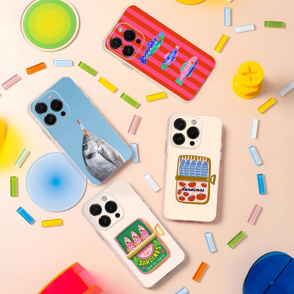 Fish Funny Sardines For iPhone 17,16,15,14,13,12,11,Pro,XS,Max,XR,Plus,E,SE4,Mini Soft Cover Transport Phone Case