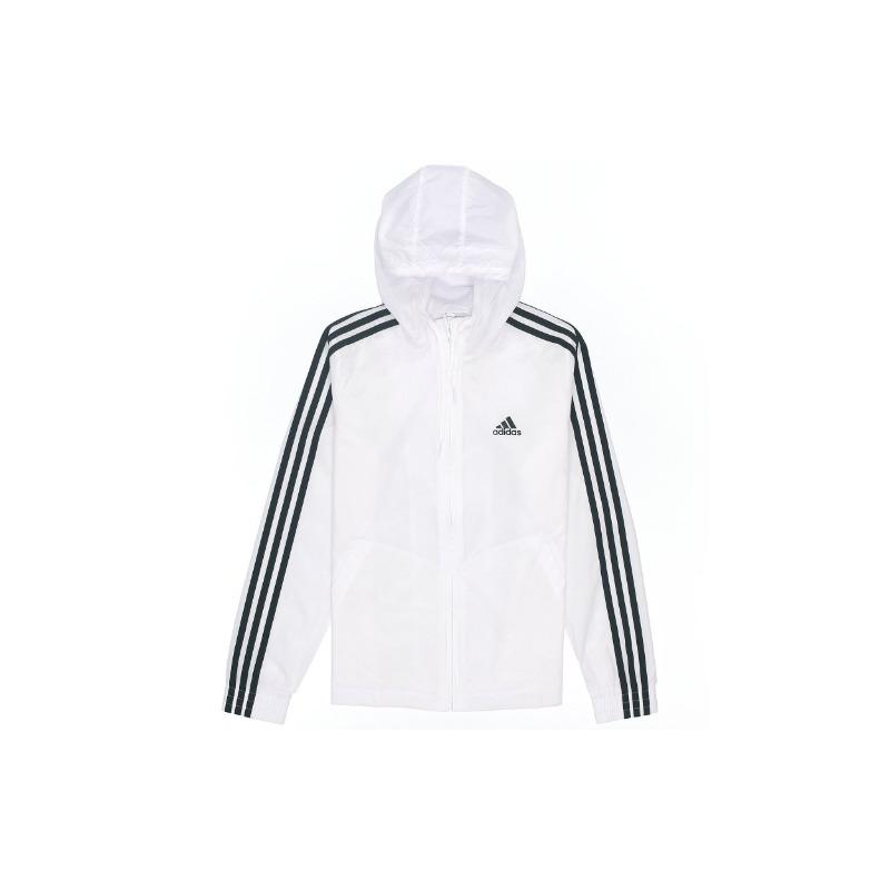 adidas Women's White 3-Stripes Hooded Windbreaker Jacket H10243