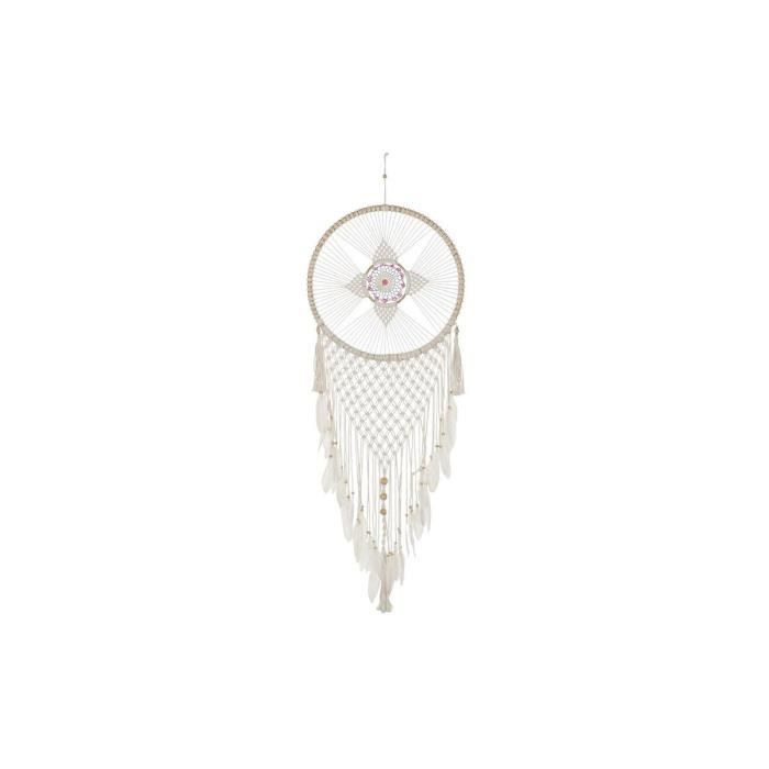 Attrape-rêves - Boho - 52 x 1 x 145 cm - Plumes blanches - Coton - Rotin