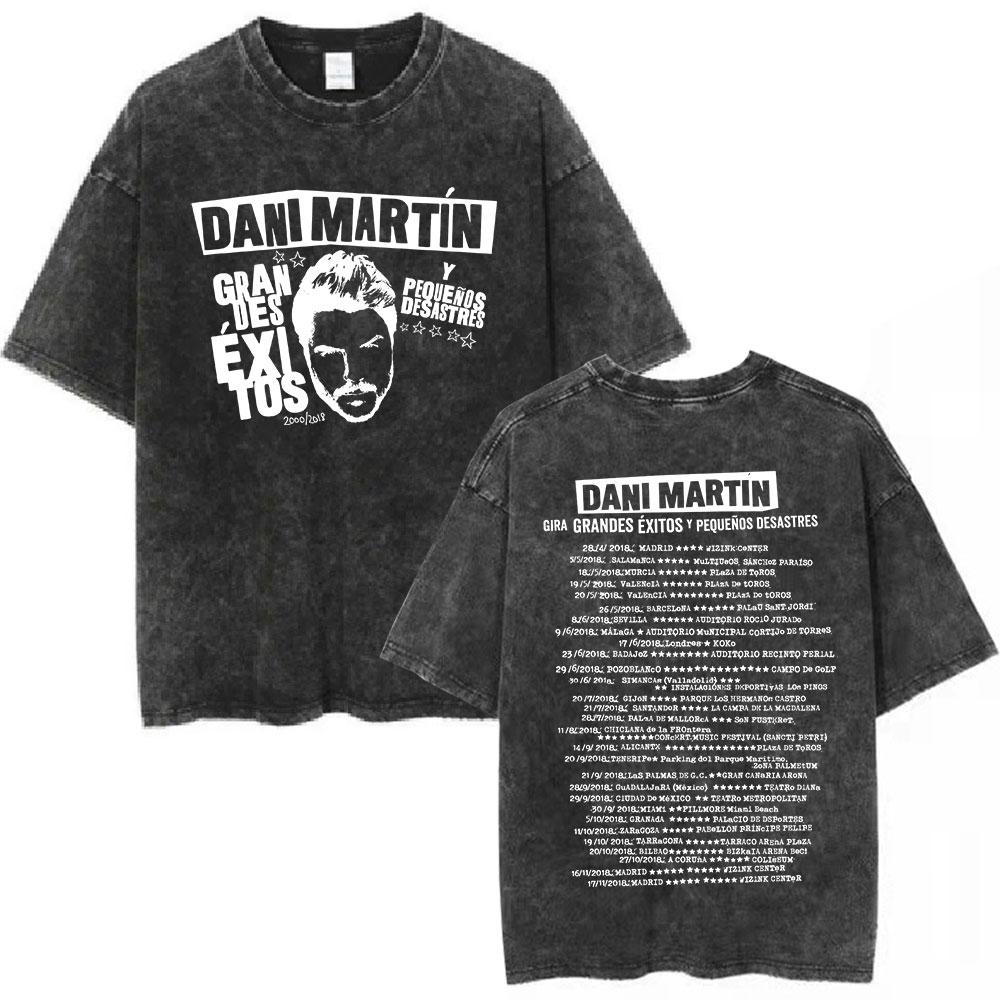 Dani Martin Lo Que Me De La Gana Tour Camisetas Hombre Mujer Moda Vintage Lavada Camiseta de Algodón Manga Corta M gray