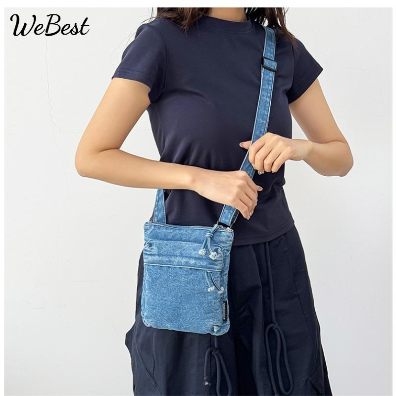 

Washed Denim Crossbody Fashionable Phone Bag темно-синий